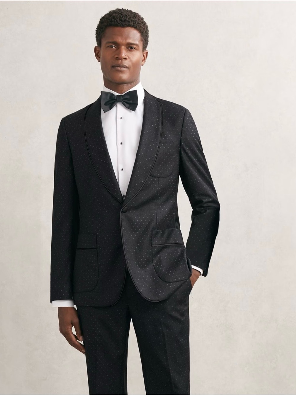 Reiss Black Shawl Lapel Tuxedo with Subtle Dot Texture